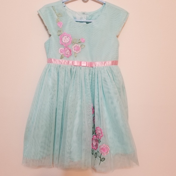 Size 6 Blue with Floral Jona Michelle Girls Sleeveless Summer Dress NWT